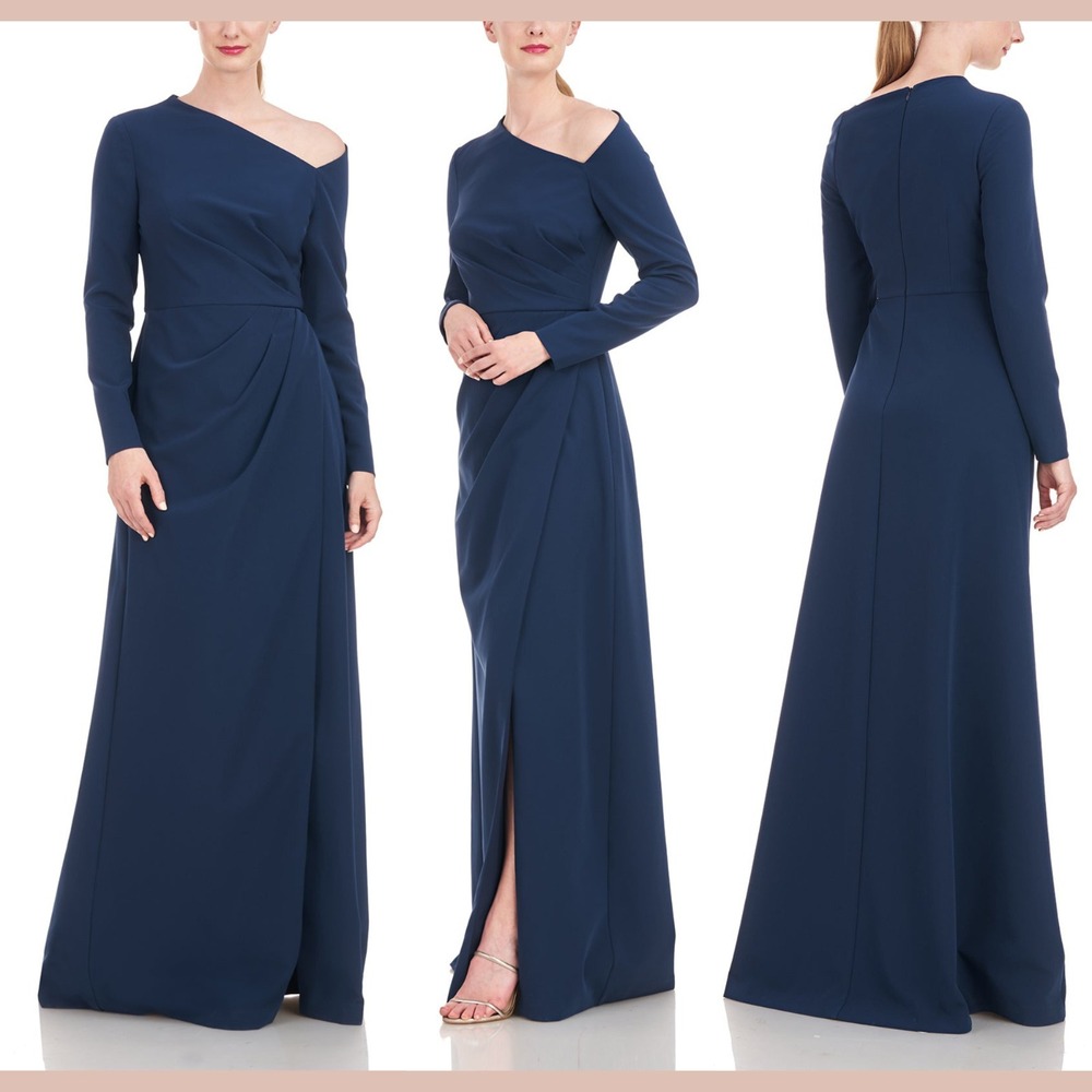 NEW $318 Kay Unger [ missing size‎ ] Irina long Sleeve Gown in Night Blue J2236